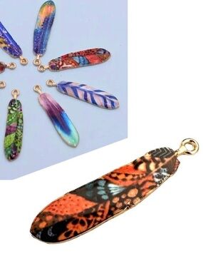 🔴 5 for $10 ONE Colorful Enamel Feather-Shaped Pendant Charm Bohemian Style